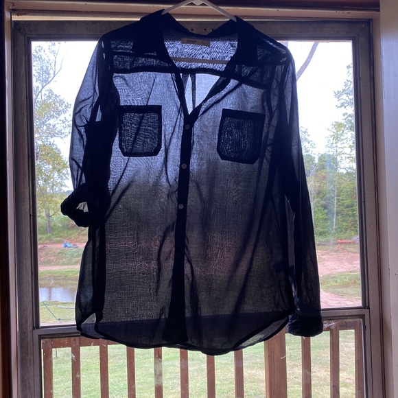 Classic Black Button Down Shirt Sheer Size L - Picture 10 of 10